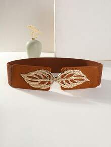 1 pieza Cinturón de mujer estilo bohemio con hebilla con relieve de hoja de litchi para decoración diaria, Halloween, verano, escuela, otoño, Halloween - Camel - Ver 4