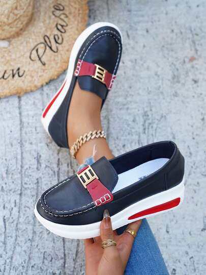 夏季新款厚底圆头防滑套脚金属扣女鞋