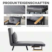 Schlafsessel Einzelsofa Mit Bettfunktion, Relaxsessel Mit Verstellbarer Rückenlehne, Samtoptik, Dunkelgrau - Dark Grey - View 6