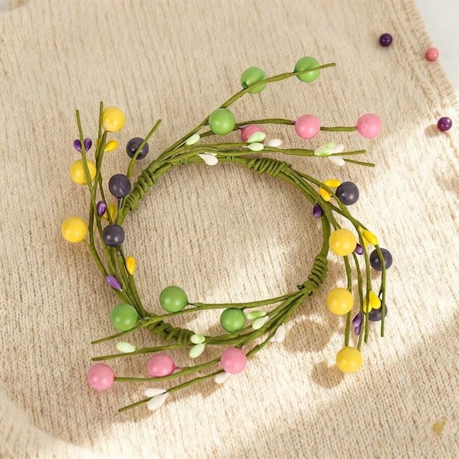 Easter Egg Candle Ring Artificial Berry Flower Wreath Table Centerpieces For Spring Holiday Party Home Decor - Silver - View 1