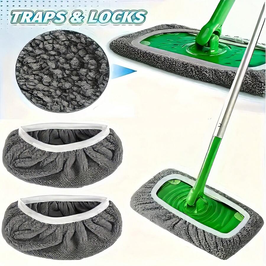 4-Piece Set Of Strong Absorbent Soft Mop Pads, Anti Slip Washable Floor Cleaning Cloth, Easy To Clean Dust Removal Head, Suitable For Hardwood, Tile, And Felt Floors - Grey - View 1