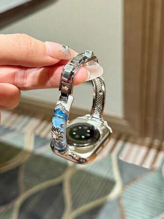 LuLuTom 1 pieza Pulsera con patrón de porcelana azul y blanco de moda, compatible con la correa del S11/S10/9/8/7/6/SE/5/4/Ultra 2 3, compatible con la correa del de 49mm (S10 S11) 46mm 45mm 44mm (S10 S11) 42mm 42mm 41mm 40mm 38mm, correa de reloj de metal con resina epoxi, accesorio de reloj de mujer vintage, elegante y casual, correa/pulsera de reloj inteligente