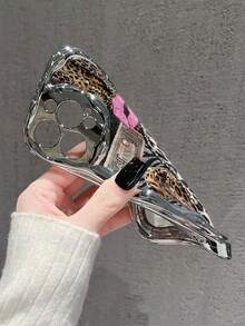 Leopard Print Painted Electroplated Cute Cartoon Bear Painted Flat Printing Cream Silver Wavy Edge Painted Soft Shell Suitable For IP17/IP17PROMAX/Iphone16//Iphone16pro/Iphone16promax/Iphone15/ XR /7p8p/P12promax/P13promax/P14PROMAX /P13/P14/P11/P12/P14 Women Soft Anti-Fall XS/S/XSMAX/78GES2/ Cute Fashion Thick Phone Case Cover - Multicolor - View 5