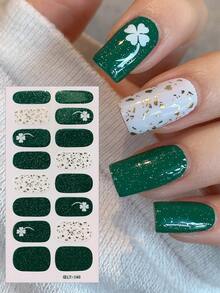 2 Pcs/Set Of St. Patrick's Day Full-Coverage Waterproof Nail Stickers, Such As Four-Leaf Clovers And Green Hats Nail Strips. For Holiday Use And As Gift For Girls Nail Decals Nails Nail Supplies - Multicolor - View 13