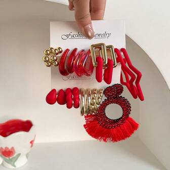 5-10 Pairs Vintage Coin, Star, Geometric Acrylic Exaggerated Fashion Earrings Set, Suitable For Women, Mother's Day, Valentine's Day, Christmas, New Year, Daily Wear