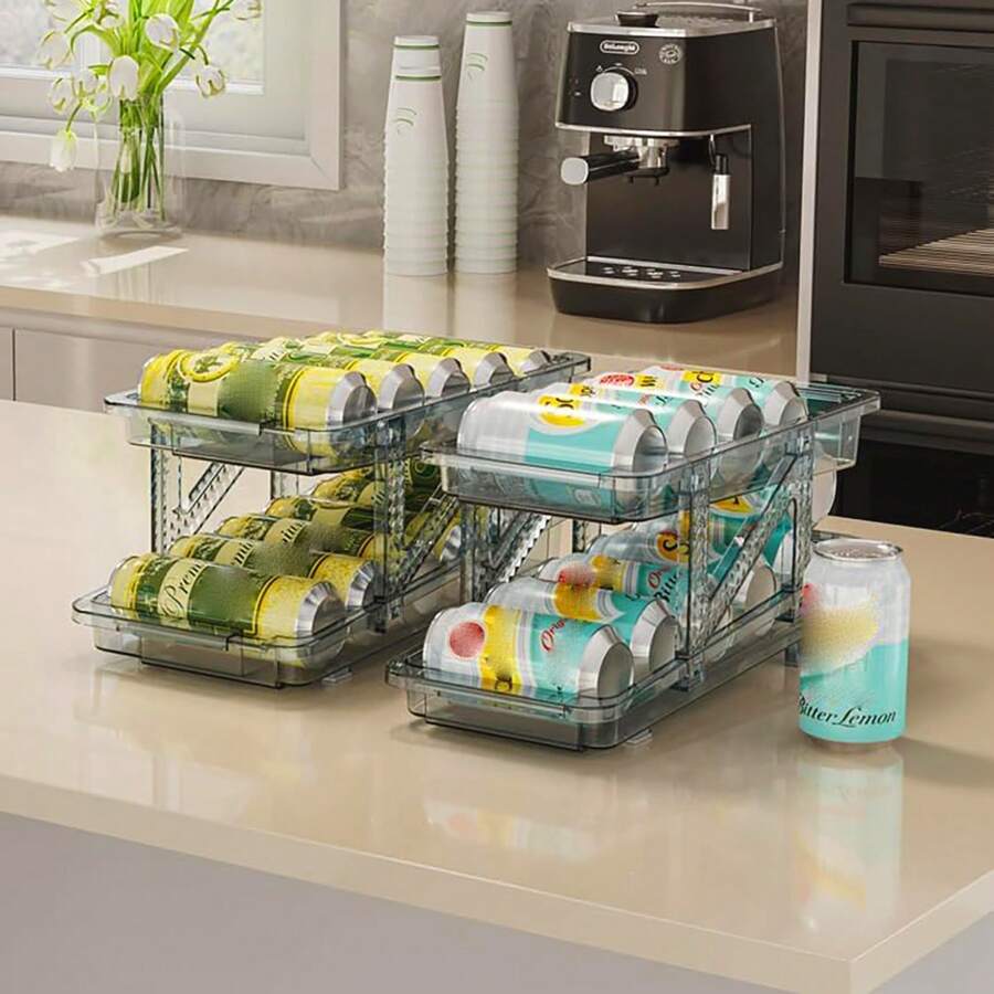 1/2PCS Large Capacity Expandable Can Storage Rack, Expandable Storage Rack, Suitable For Soda, Soup, Vegetable Cans - Kitchen, Garage, Dormitory Cabinet Sorting Rack, Easy To Assemble Without Tools, Universal In All Seasons. - 白色 - 查看 1