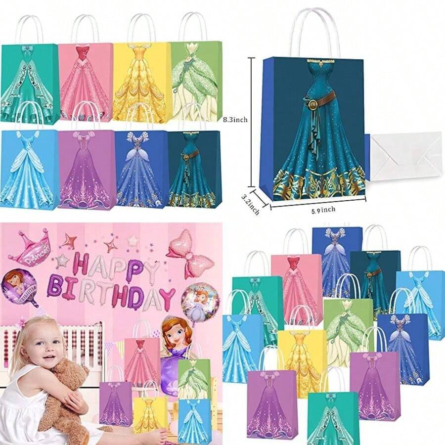 16 Packs Princess Party Gift Bags, Princess Party Supplies for Kids Princess Themed Birthday Party treats bags(default) - Multicolor - Ver 1