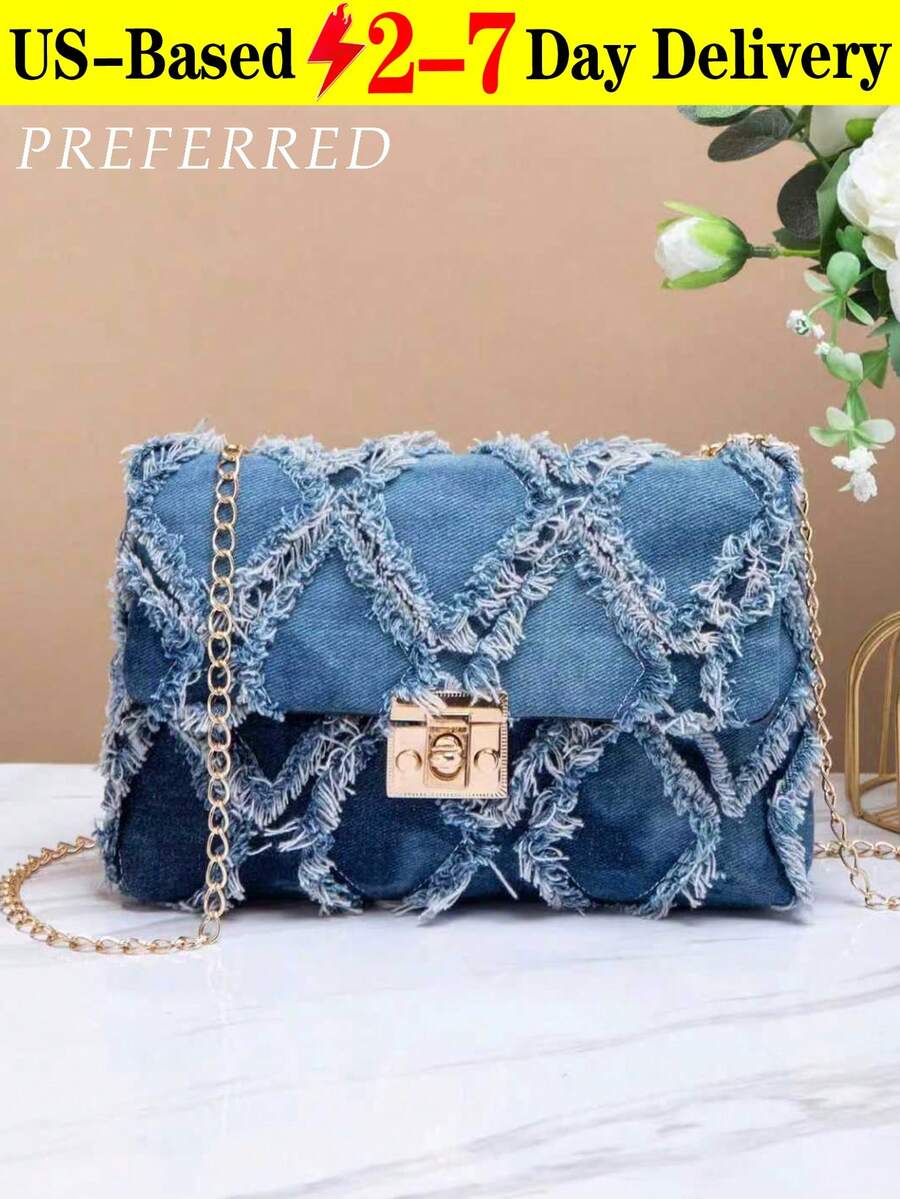 Women's Quilted Crossbody Bag, Stylish Shoulder Bag, Handbag, With Chain Shoulder Strap, Distressed Denim Crossbody Bag, Button Quilted Handbag, Women's Western-Style Wallet, Fashionable And Versatile, Suitable For Commuting, Shopping, Dates, Holiday Gifts, And Birthday Gifts. - 彩色 - 查看 1