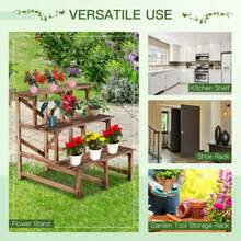 Outsunny 3-Tier Plant Shelf Made Of Fir Wood, 80 X 80 X 78 Cm, For Garden, Balcony And Terrace. - Camel - View 4