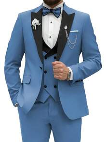 2026 Men's Casual Blazer & Pant Set  Men's Tuxedo Suit 3 Piece Slim Fit Suit For Men Tuxedo For Men Wedding Party Dinner Prom Relaxed Stretch Fit For Smart Casual Events - 藍色 - 查看 12