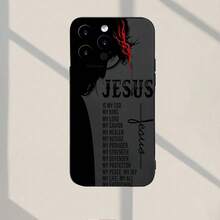 Jesús Es Mi Dios Patrón Nuevo Vende Bien Clásico Creativo Divertido Funda Protectora Antigolpes de Cámara TPU para iPhone7/8/11/12/13/14/15/16pro/16Plus/16Promax/X/Xs Max/Xr/Se/Mini Adecuada para Niños y Niñas - Negro - Ver 2