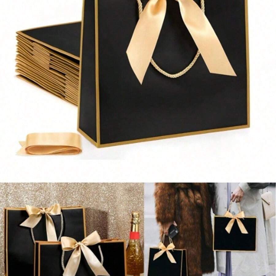 10 حقيبة هدايا من الورق الكرافت بطراز المناظر الطبيعية، أكياس تسوق، أكياس تغليف مع مقابض، حقائب مزينة بفيونكة، حلوى أو حيلة، عيد الهالوين، أكياس ورقية بسعة كبيرة باللون الأبيض، عيد الهالوين، ، عيد الميلاد، رأس السنة، حفل زفاف، أكياس تغليف هدايا عيد الميلاد - الأسود - مشاهدة 1