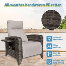 ZZW Outdoor Recliner Wicker Rattan Chair With Footrest Adjustable Back Reclining Patio Lounge Chairs With Removable Cushion & Flip-Up Table - Light Grey - View 5