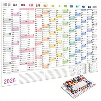 1 Set 2026 English Wall Calendar, 12 Months Minimalist Self-Discipline Tracking Poster Planner