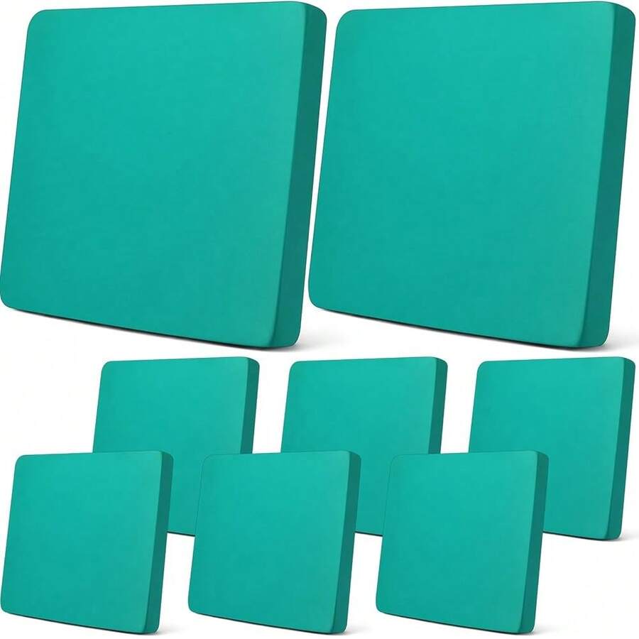 Newwiee 8Pcs Patio Cushion Covers Stretch Outdoor Cushion Cover Replacement For Patio Furniture Sofa Couch Slipcovers, Soft Flexibility Washable Furniture Protector(Waterproof Pure,Peacock Green),One-Size,PeacockGreenWaterproofPure - 孔雀綠防水純淨 - 查看 1