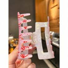 1Pc Elegant, Playful And Cute Pink Bow Print Hair Clip, Fashionable Hair Accessory, Fashionable Hair Clip. Fashion Claw Clips Winter Hair Clutch - 粉色 - 查看 5