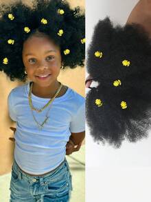 1 búi tóc Afro Puff có kẹp hoa cho trẻ em, búi tóc Afro Puff mềm mại, xoăn tít, kiểu tóc búi lớn cho bé gái, có dây chun. - màu đen - Xem 14