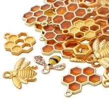 50pcs Honeycomb Bee Charms Enamel Rhinestone Alloy Honeybee Charms Pendants For DIY Necklace Earrings Bracelet ... - B099MX172V - View 4