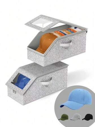 2顶男女通用纯色老爹帽/棒球帽，附赠1个帽子收纳盒