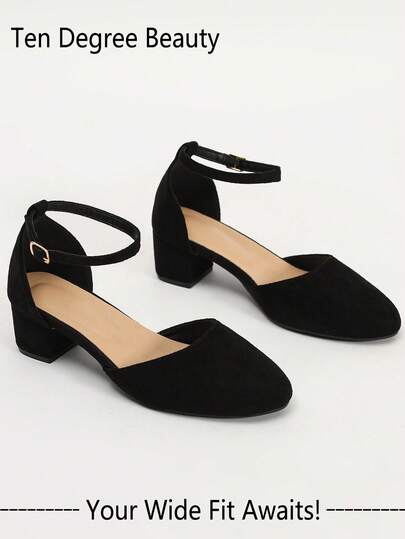 Wide Fit Women Summer New Elegant Fashion Simple Hollow Thick Heel Slip-On Single Strap Suede Pointed Toe Mid-Heel Outdoor Sandals