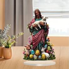 Rustic Acrylic Jesus With Lamb & Bunny Figurine - Vintage Style Tabletop Decor, Religious Theme, Ideal For Easter & Valentine'S Day Gift, Multipurpose Home Decor, No Electricity Needed - Multicolor - View 6