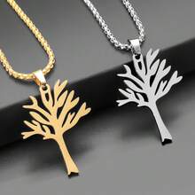 Colgante de collar con diseño de árbol de la vida de acero inoxidable con diseño hueco plateado - Accesorio de moda - Multicolor - Ver 4