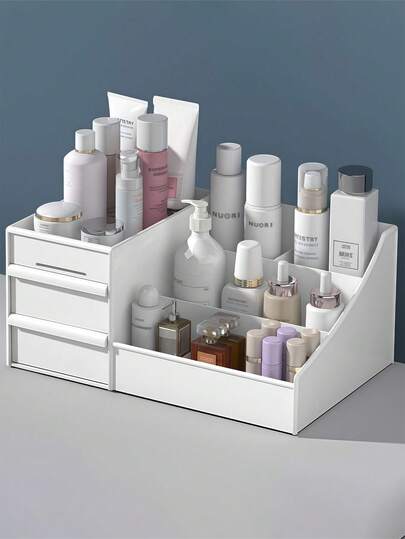 Pudełko do przechowywania kosmetyków o dużej pojemności, organizer na kosmetyki do pielęgnacji skóry, pudełko na biżuterię, organizer na kosmetyki do makijażu z szufladą, plastikowe pudełko do przechowywania kosmetyków, stojak na długopisy, pudełko do przechowywania i organizera na biurko, do szkoły, domu i biura, pudełko na biżuterię