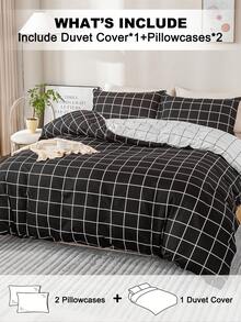 3pcs Checkerboard Pattern Duvet Cover Set (1 Duvet Cover And 2 Pillow Shams), Soft And Skin-Friendly, Suitable For All Seasons - Multicolor - View 2
