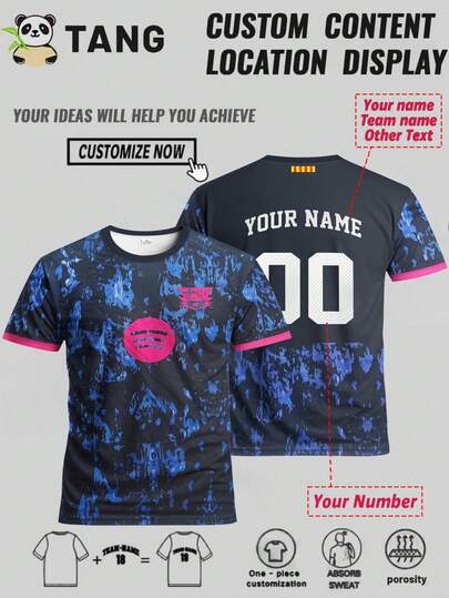 Anpassad fotbollströja i Barcelona-stil för män, personlig med namn och nummer, bekväm sporttröja med rund hals, lämplig för fotbollsträning, fritidskläder och presenter