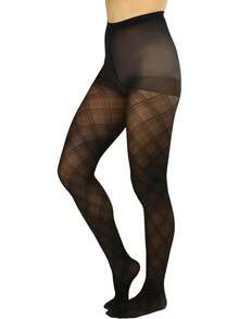 Women's Argyle Checkered Rhombus Net Opaque Sheer Tights Pantyhose, Fashionable 2025 7FWD - 大號不透明對比菱形花紋印花 - 粉紅色/紫紅色 - 查看 2