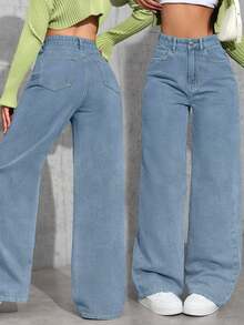 Womens Jeans, Women's Wear In Y2K Style Solid Color Wash Blue High-Waisted Jeans, Loose Diagonal Pocket Zipper Button Open And Close Jeans, Women's Jeans And Clothing, Jeans>Pants, Suitable For All Seasons, With Multiple Pocket Designs, Religion>Clothes, Suitable For Outdoor Outfits, Cocktail Parties, Parties, Christmas, Nightclubs, Banquets, Film Festivals, Cinemas, Balls, Cocktail Parties, Bars, Weddings Graduation Ceremony, Homecoming, Birthday Party, Rebellious Girl, Holiday-Themed Party, Out Dress, Streetwear, Fashion Show, Date, Valentine 's Day, Out Work University, School Village, Concert, Street Girl, Girl, Country Outfits Women, Out Best Women, Ladies' Holiday Clothing, Country Concert Country Concert Outfit,New Years Outfit Women - Màu xanh bụi bặm - Xem 1