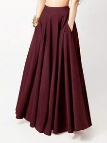 Women's Casual Solid Color Skirt, Summer Spring - Burgundy - View 3
