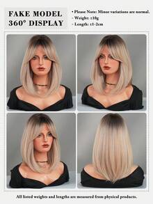 7JHH WIGS 16-Inch Linen Golden Brown Bobbed Wig With Gray Highlights - Shoulder-Length Straight Wig With Side Bangs - Dark Roots, Soft And Silky, Heat-Resistant Synthetic Fiber Material, Suitable For Women's Daily Wear, Ideal For Festivals, Music Events, Celebrations, Graduation And Mother's Day Gifts. - 亞麻金 - 查看 5