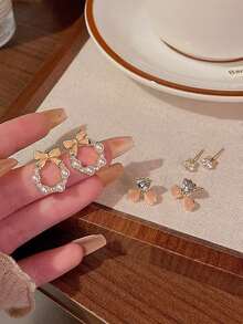 3件套精致蝴蝶耳钉，别致简约设计，休闲独特耳环 - 彩色 - 查看 4