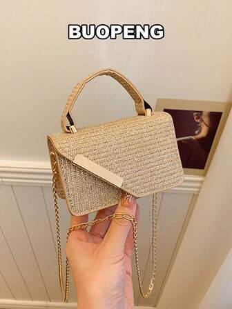 Bolso cruzado cuadrado con asa de cadena mini para mujer, bolso de hombro/de mano