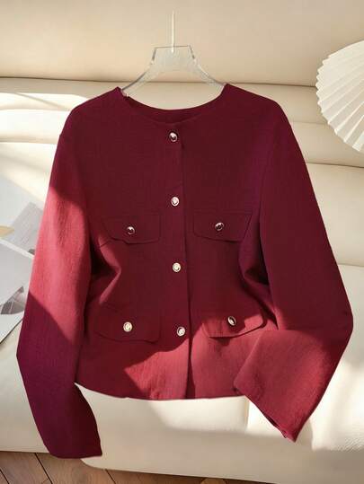 Elegancka, swobodna, cienka kurtka damska w dużym rozmiarze, w kolorze czerwonym, idealna na świąteczne i noworoczne stylizacje