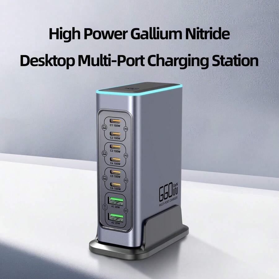 快速充电多口桌面条形GaN充电器多口USB快速充电PD 100W大功率660W桌面充电站情人节礼物 - 美規B型插(110-127V) - 查看 1