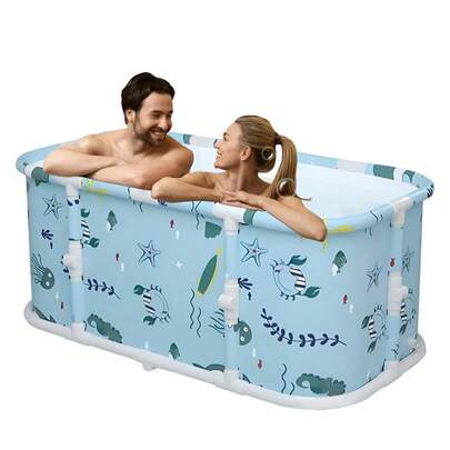 Portable Foldable Bathtub Soaking Bath Tub Bathroom SPA Tub with Cushion & Drain Pipe