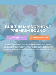 havit 儿童耳机，带共享端口，无线儿童耳机，85dB 听力保护音量，亲肤耳罩式耳机，带麦克风，兼容 iPad/平板电脑/飞机，蓝色，18 小时播放时间