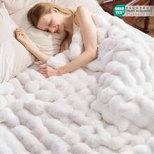 TTJM Faux Fur Throw Blanket For Couch Fluffy Fuzzy Plush Bubble Blanket Soft Warm Cozy Shaggy Rabbit Blanket Luxury Decorative Gifts For Sofa Bedroom Living Room 60x50inch Beige - 米色 - 查看 5