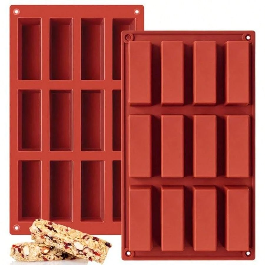 1Pack Silicone Granola Bar Molds, 12 Cavity Rectangle Protein Bar Mold Silicone Baking Molds For Butter/Chocolate/Candy/Cereal/Energy Bars - Multicolor - View 1
