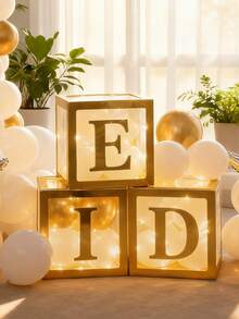 3pcs Gold Balloon Boxes, Balloon Box, Building Block Party Supplies Colorful Balloon Box, Shower Balloon Box, Building Block Birthday Party Decorations For Adults, Birthday Party Decorations - Multicolor - View 2