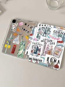 旅行风插画图案平板电脑保护套，适用于 iPad 9.7/10.2/10.5/10.9/12.9/Pro 11/10 代、Galaxy Tab A9 11 英寸、Kindle Paperwhite 12 代（2024 年款）、Kindle（11 代，2022 年款），智能支架/自动唤醒/睡眠 - 彩色 - 查看 5