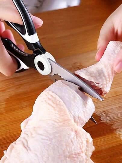 1 Thick Multi-Functional Room Bone Scissors, Household Black And White Food Scissors, Shear Force