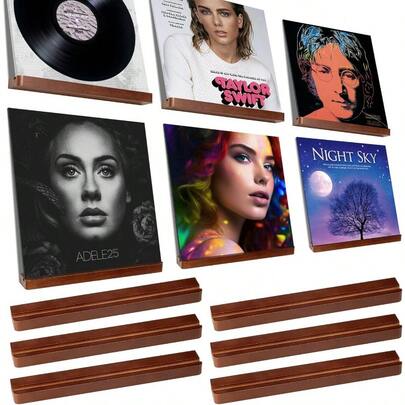 HAWT6 Pack Solid Wood Vinyl Record Wall Mount Shelves Walnut 12 Inch Vinyl Holder For Album Record Storage And Display Floating Shelves For Wall Decor Bookshelf Magazine Rack Photo Ledge