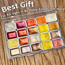 20色珠光固体水彩颜料，色彩鲜艳的金属水彩颜料，闪亮珠光，适用于书写、装饰，是艺术家和绘画爱好者在万圣节、生日、节日等场合的理想选择。