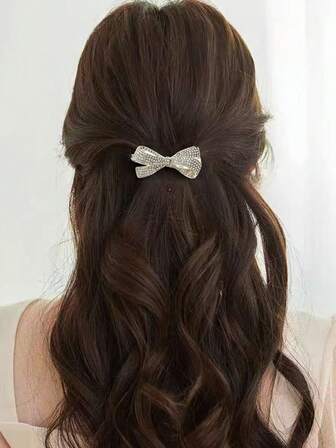 1 pieza Clip de pelo con lazo de cristal dulce simple y versátil