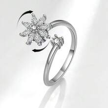 1pc Anti-Anxiety Rotatable Minimalist Flower Ring For Women, Anti-Stress Wedding Band - Silver - View 11