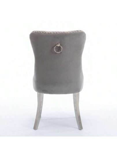 Furniture, Nikki Collection Moderne High End Dining Chairs In Soft, Contemporary Solid Wood Upholstery Fluwelen Padding Chrome Plated Stainless Steel Sheet Legs, Studded Head ation, Double Set, Grijs De1701gy view 9