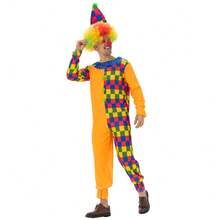 Funny Colorful Clown Costume Full Set For Party Clown Costume Set, Adults,Hat,Colorful Wig, Red Nose, Halloween, Party, Jester Outfit - Multicolor - View 8